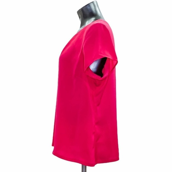 YOUR Sixth Sense Hot Pink Pleated Short Sleeve Top - Picture 3 of 10